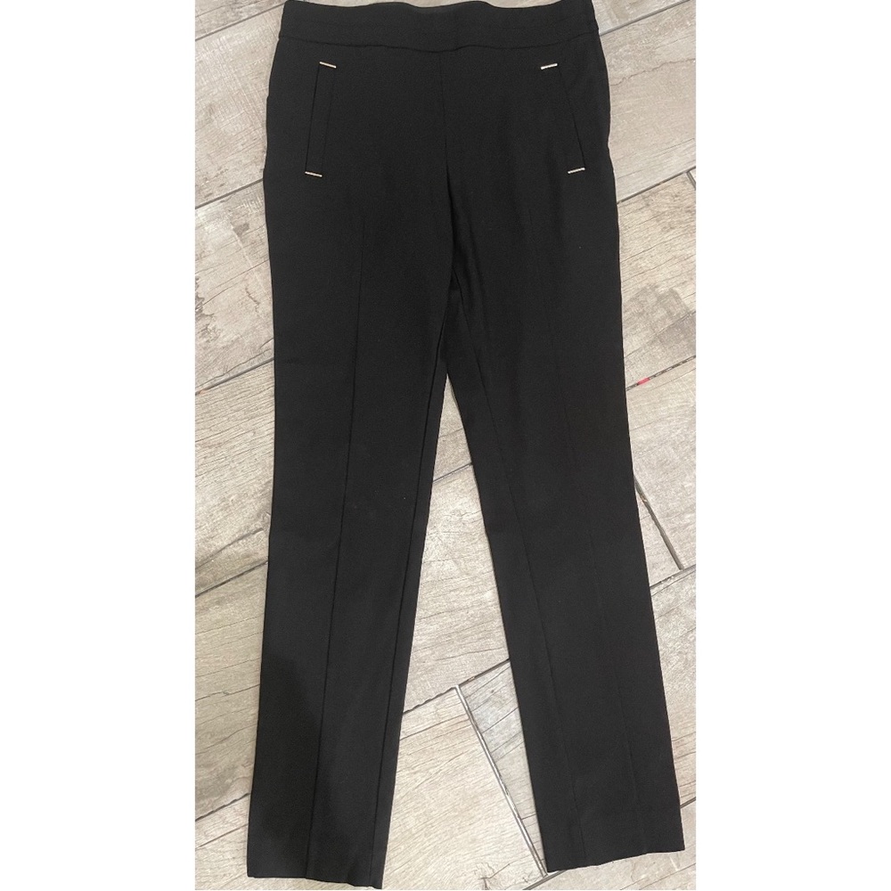 H & M Womens Black High Waist Elastic Trouser Dress Straight Leg Paint Size 8